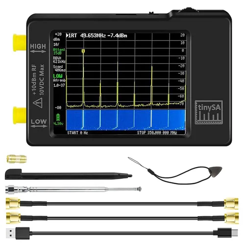 Analizador portátil de espectro TinySA, AURSINC V0.3.1 Analizador de frecuencia portátil, Generador de señal 100kHz a 960MHz Entrada MF/HF/VHF UHF