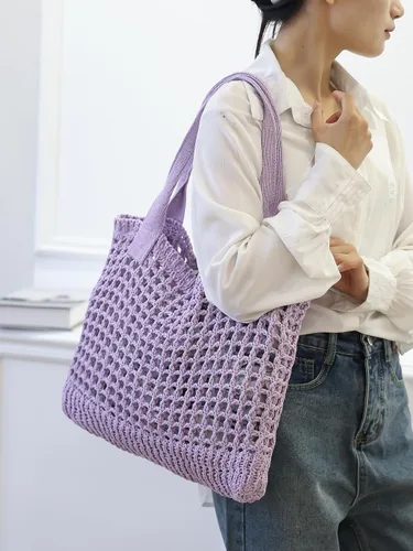 Miniatura 7 de ENBEI Bolsos grandes de playa para mujer, bolsos de hombro, bolso de punto, bolso de mano estético para playa de ganchillo, lindo bolso de mano