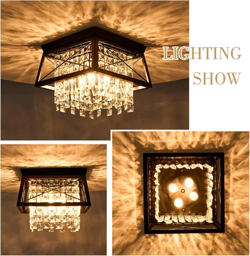 Miniatura 6 de Lámpara de techo empotrada de cristal, 11.8 pulgadas, 4 luces, color negro, iluminación de techo de metal, moderna lámpara trapezoidal para pasillo