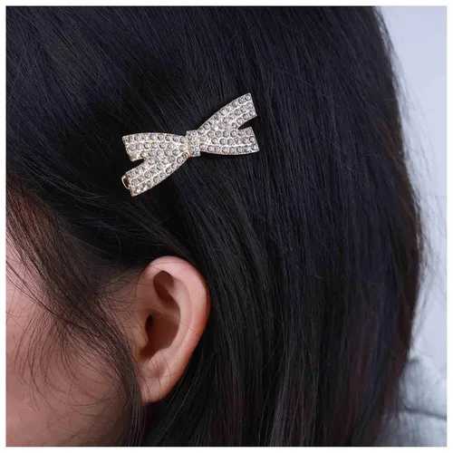 Clip de pelo con lazo de cristal vintage, pasador de diamantes de imitación, clip de cabeza con circonita cúbica, pasador de lazo dorado, accesorios