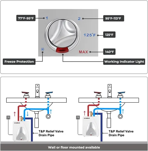 Miniatura 7 de CAMPLUX - Calentador de agua eléctrico de tanque de 1.3 galones debajo del fregadero, agua caliente instantánea para RV, cocina, camión