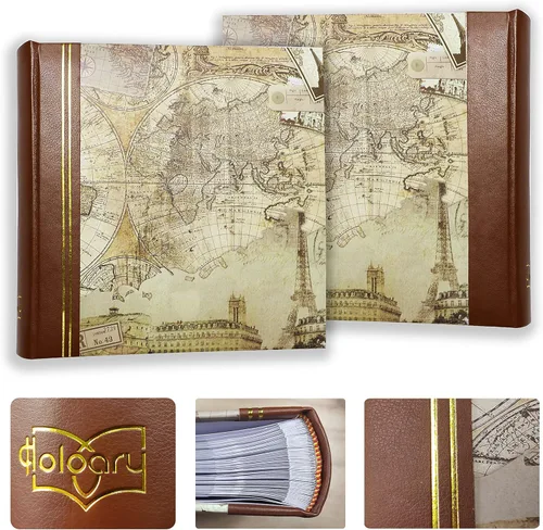 Miniatura 3 de Holoary Álbum de fotos de 4 x 6 200 fotos, 2 imágenes por página, área de escritura de notas para cada bolsillo, lomo de piel sintética y mapa