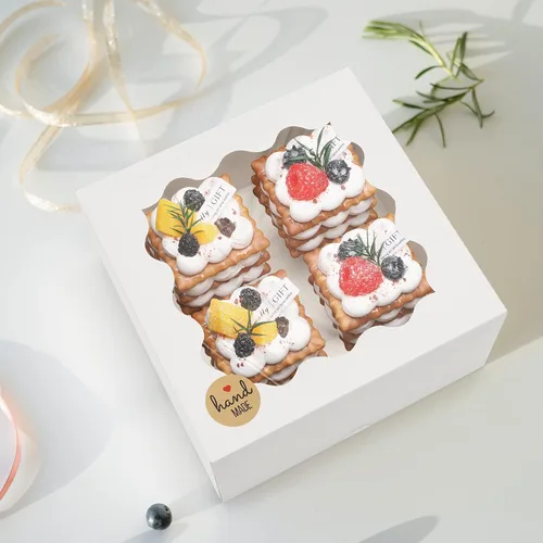 Miniatura 4 de Eupako Cajas para tartas autoemergentes de 10 x 10 x 5 pulgadas con ventana, 24 cajas de panadería blancas de plegado rápido, caja de regalo fácil