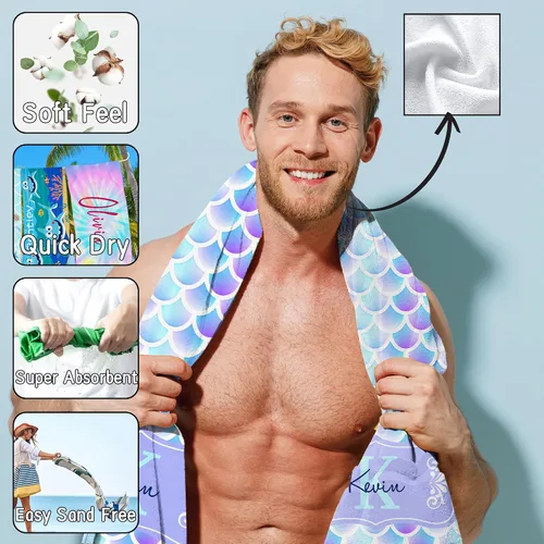 Miniatura 4 de Magimagine Toallas de playa de verano personalizadas, toalla de playa con nombre personalizado, absorbente y de secado rápido, toalla grande sin