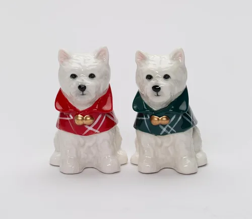 Juego de salero y pimentero para perros Westie West Highland Terrier de porcelana fina, 3-3/8 pulgadas de alto
