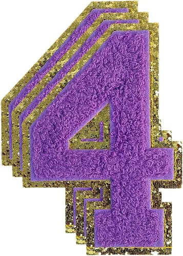 Miniatura 45 de 3 parches de números de chenilla negra, tamaño grande de 4-1/2" parches de números para planchar, parches universitarios para ropa, 8" Borde oro rosa