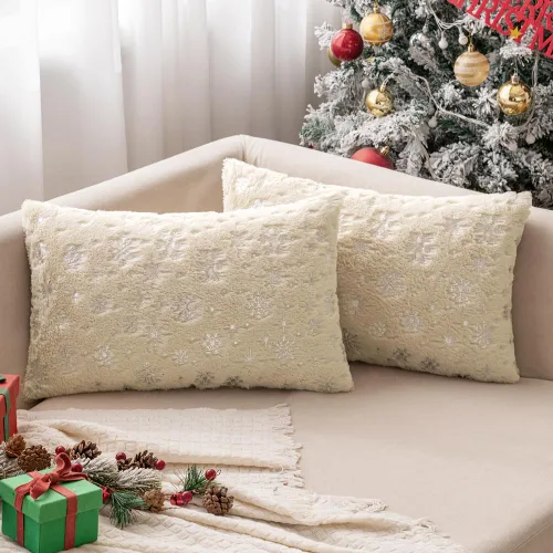 Miniatura 16 de MIULEE - Juego de 2 fundas de cojín decorativas de Navidad, hechas de piel sintética suave con copos de nieve plateados y brillantina, para Verde