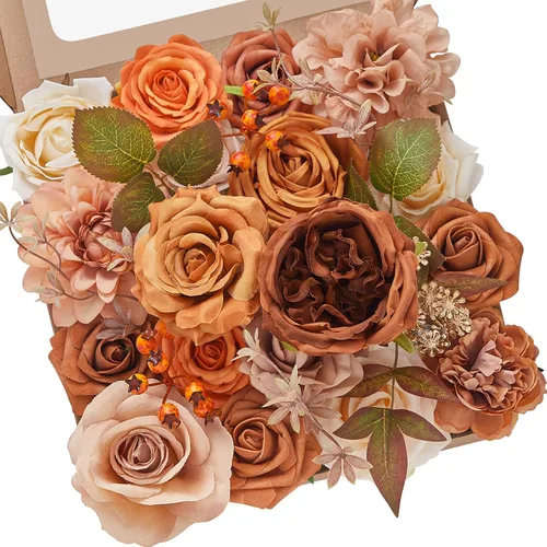 Miniatura 14 de Serwalin - Flores artificiales de color rosa primaverales, rosas de seda, flores falsas para bricolaje, ramos de novia, ramos de boda, flores para A
