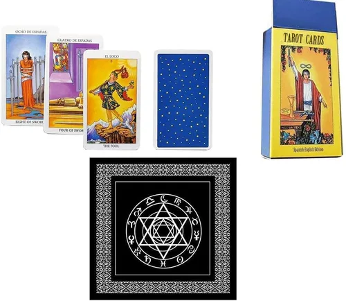 VOVCIG Cartas de Tarot Bilingües con Libro Guía y Mantel Especial Inglés Español Bilingüe Tarot