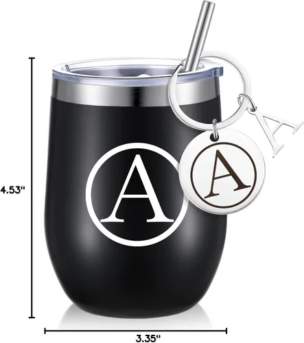 Miniatura 8 de Dandat - Vaso de vino personalizado con llavero de 12 onzas, taza de viaje de acero inoxidable negra con tapa y popote para empleados, profesores
