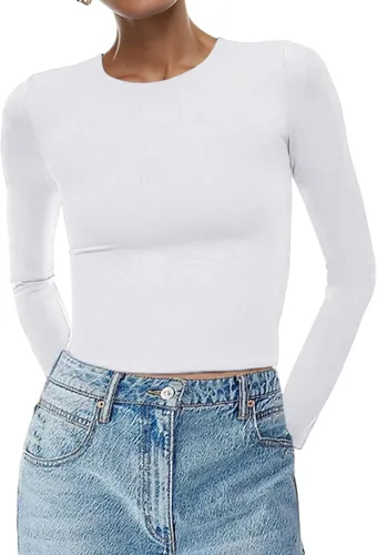 Miniatura 5 de Beumissy Camisas básicas de manga larga con cuello cuadrado para mujer, ajustadas, con doble forro