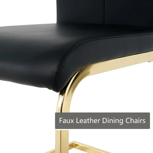 Miniatura 6 de Juego de 2 sillas de comedor, modernas sillas de comedor de piel sintética con respaldo alto, patas de metal, sillas tapizadas modernas para cocina