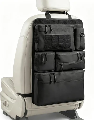 Miniatura 7 de Pack de 6 organizadores tácticos Molle para respaldo de asiento de coche - Organizador táctico de panel para vehículo con 5 bolsas Molle