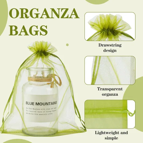 Miniatura 5 de YunKo 50 bolsas de protección de frutas de organza de 6 x 9 pulgadas, redes para árboles frutales, bolsas de regalo de malla con cordón para Verde