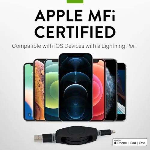 Miniatura 5 de ReTrak Premier Series ETLTUSBBLK Cable retráctil Lightning a USB de carga y sincronización para iPhone, iPod y iPad (negro), 3.2 pies