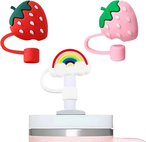 Miniatura 21 de 6 fundas de paja con diseño de flores bonitas compatibles con vasos Stanley de 30 y 40 onzas, tapas reutilizables de silicona para popotes, 18-6