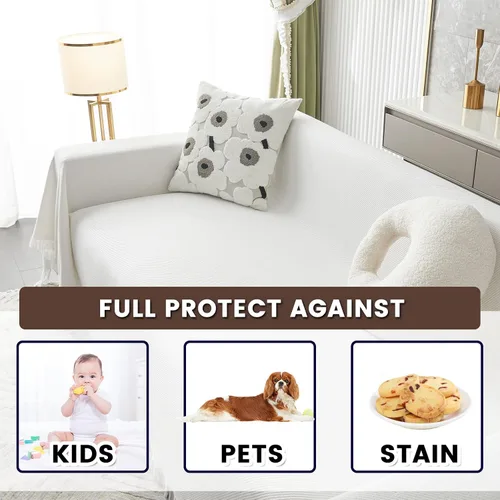 Miniatura 5 de MYSKY HOME Funda para sofá de color blanco para sofás seccionales, fundas para sofás de 3 cojines, protector para sofá, fundas para sofá
