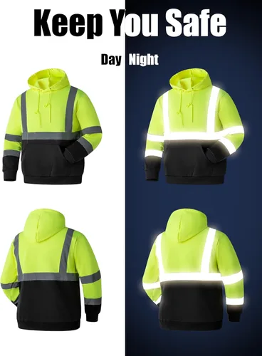 Miniatura 6 de Ubon Hi Vis - Sudaderas con capucha para hombre, alta visibilidad, reflectantes, de seguridad, ropa de trabajo, trabajo, parte inferior negra