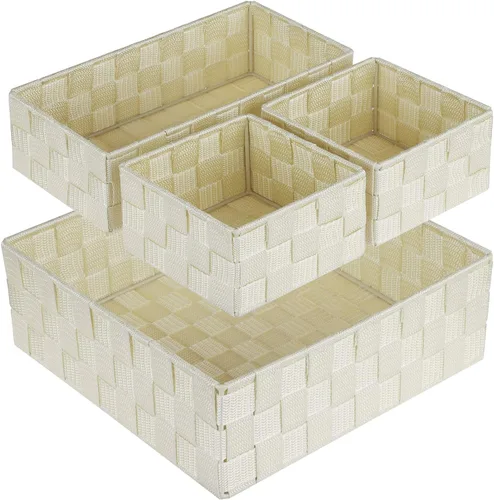 Miniatura 20 de Posprica Caja de almacenamiento tejida, cubo, cesta, contenedor, organizador divisor para cajón, armario, estante, aparador (blanco)