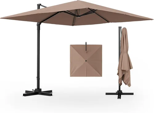Tangkula Sombrilla de patio voladiza de 9.5 pies, sombrilla cuadrada para exteriores con rotación de 360°, sombrilla colgante de patio resistente