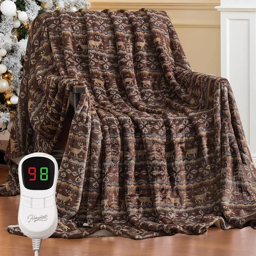 Miniatura 26 de Homemate - Manta eléctrica térmica de franela suave - 50"x60" con 10 niveles de calor rápido, 8 horas de apagado automático, protección contra