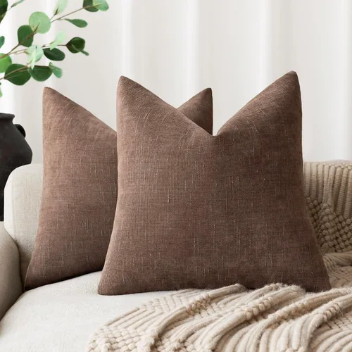 Miniatura 44 de Foindtower - Paquete de 2 fundas de almohada decorativas, cuadradas, cómodas, unicolor, suaves, lumbares, estilo rústico neutro, para sofá, sillón
