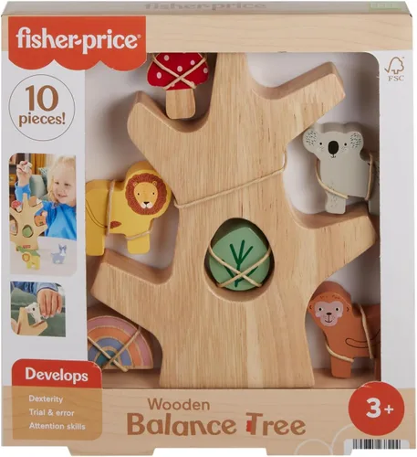 Fisher-Price Árbol de equilibrio de madera de juguete preescolar, 10 piezas de madera para apilar juego de desarrollo para niños a partir de 3 años