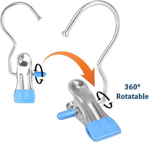 Miniatura 3 de FuninCrea Clips para ganchos de lavandería, 5 piezas de acero inoxidable antideslizantes para botas de lavandería, portátiles, resistentes, Azul