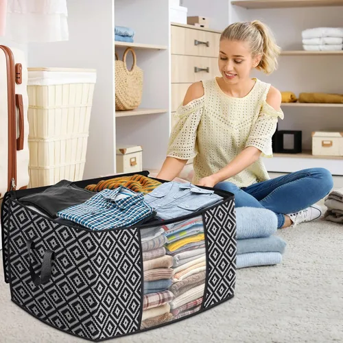 Miniatura 7 de StorageTastic Direct 100L, paquete de 2 contenedores de almacenamiento, contenedores grandes de almacenamiento de ropa, bolsas plegables de Negro