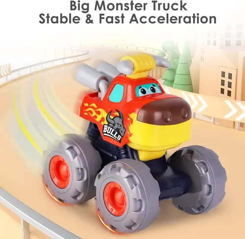 Miniatura 4 de iPlay, iLearn Juguete de camión monstruo de 3 piezas, auto de tracción para bebé, camiones de animales Push Go, vehículo de juego de ruedas grandes