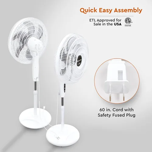 Miniatura 7 de Comfort Zone Ventilador oscilante inteligente WiFi de 18 pulgadas, ventilador de pared de 3 velocidades con control de voz, temporizador de función