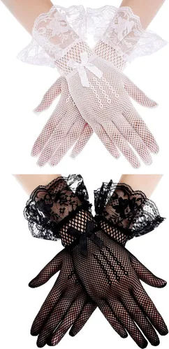 Guantes de encaje para mujer, guantes florales sin dedos, guantes de protección solar para bodas y fiestas (juego de colores 3), Juego de colores 3,