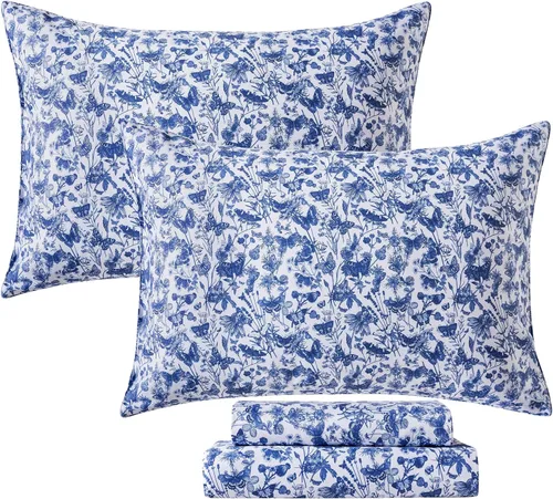 Miniatura 38 de FADFAY Juego de sábanas de rosas blancas, ropa de cama vintage floral de rosas, ropa de cama estilo rústico, 100% algodón egipcio percal, 800 hilos