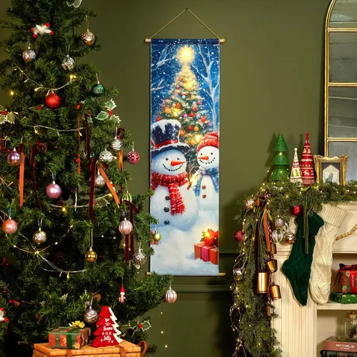 Miniatura 2 de SOFFEE DESIGN Lienzo de árbol de Navidad de 16 x 47 pulgadas, 6 luces LED, decoración de pared de invierno, punto focal de entrada de vacaciones