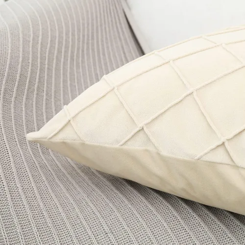 Miniatura 6 de PLWORLD Funda de almohada beige de 20 x 20 pulgadas, funda de cojín cuadrada decorativa plisada y sólida, funda de almohada texturizada