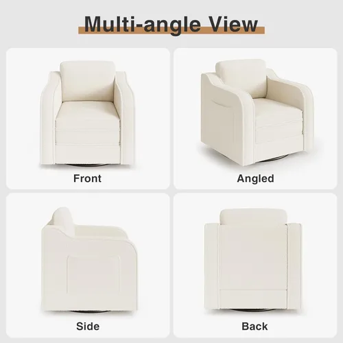 Miniatura 8 de FiveWillowise Silla giratoria decorativa para sala de estar, sillón tapizado de 30 pulgadas en barril, cómodo sillón moderno individual para Marrón