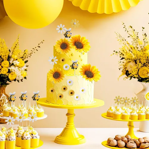 Miniatura 9 de RAYNAG 44 decoraciones para pasteles de abeja y girasol, juego de adornos de pastel de abeja de girasol para decoraciones de fiesta de cumpleaños