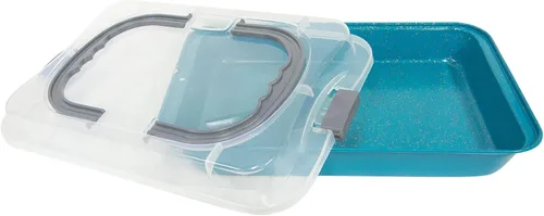 Miniatura 2 de casaWare Molde rectangular cubierto para tartas de 9 x 13 x 2 pulgadas con asas anchas (granito azul)
