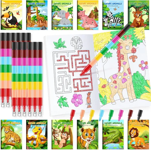Miniatura 33 de BenLouis 24 mini libros para colorear del espacio exterior para niños con 24 crayones apilables, regalos de fiesta de astronautas, libros