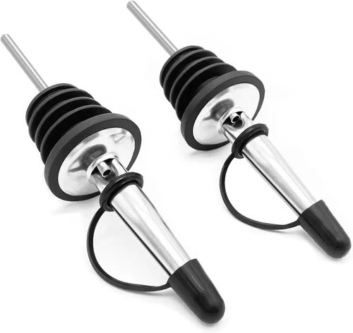 Vertedores de botellas de licor con tapa antipolvo de goma, paquete de 2 boquillas de acero inoxidable para botellas de licor/botellas de aceite de