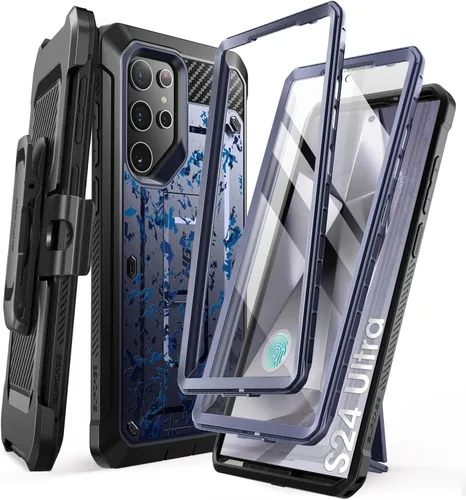 SUPCASE Funda para Samsung Galaxy S24 Ultra con soporte, [Unicorn Beetle Pro] [2 marcos frontales] [Protector de pantalla integrado y clip para