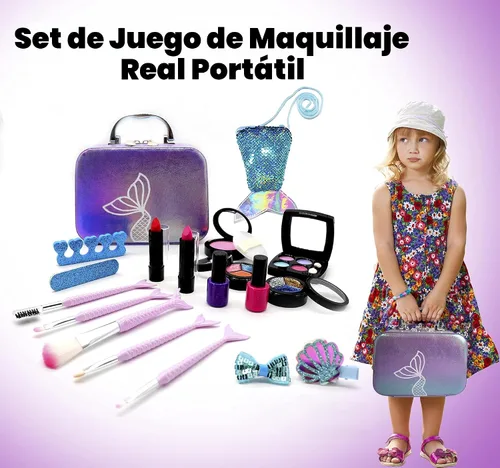 Miniatura 6 de Juego de maquillaje para niñas – Kit de maquillaje de sirena lavable no tóxico, juguetes de sirenita para niñas de 5-7, 8-12, juego de tocador