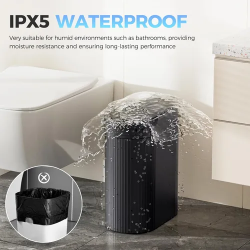 Miniatura 3 de jinligogo Paquete de 3 cubos de basura de baño de 5 galones con tapa, sensor de movimiento automático, color negro, cubo de basura delgado e
