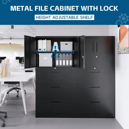 Miniatura 8 de PEUKC Archivador de 2 cajones, archivadores laterales para oficina en casa, cajones de almacenamiento de oficina con cerradura, archivos colgantes