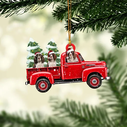 Miniatura 11 de Talataca English Springer Spaniel - Adorno de Navidad plano 2D de madera, Springer Inglés Dormir Ángel Dormir Decoración de árbol de pino, colgante