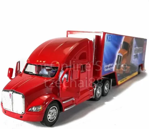 KiNSMART Kenworth T700 - Camión contenedor a escala 1:68, modelo de metal fundido a presión, rojo con calcomanías, acción de retroceso