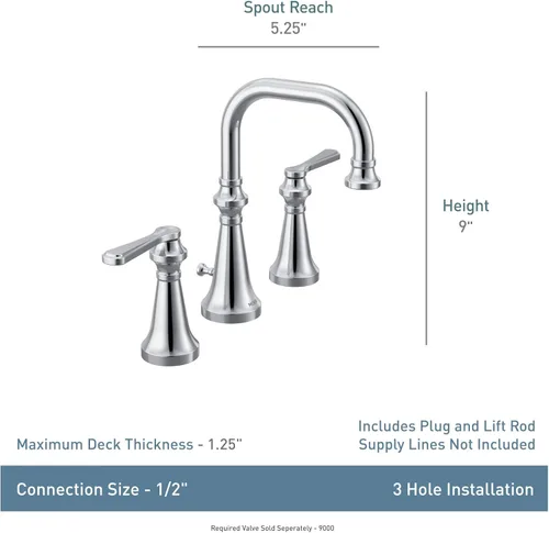 Miniatura 3 de Moen TS44102BG Colinet - Grifo de baño tradicional de arco alto con dos manijas, con asas de palanca, requiere válvula, oro cepillado