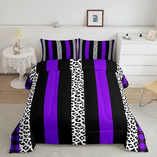 Miniatura 30 de Juego de edredón Manfei Leopardo Rosa Tamaño Individual, Juego de ropa de cama con estampado de cebra negro y blanco 2 piezas para decoración