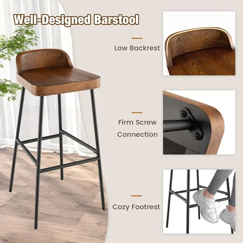 Miniatura 7 de COSTWAY Juego de 4 taburetes de bar industriales de 29 pulgadas con respaldo bajo y reposapiés, patas de metal, silla de altura de mostrador
