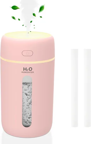 Lisacool Humidificador pequeño, mini humidificador portátil para dormitorio, oficina, automóvil, viajes con luz nocturna, apagado automático, súper